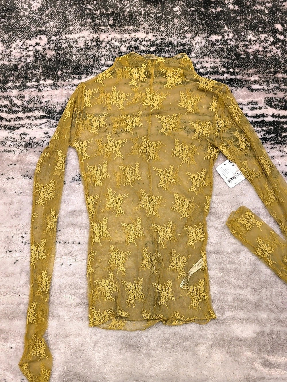 Free People Lady Lux Lace Long Sleeve Top Yellow Moss XS NWT